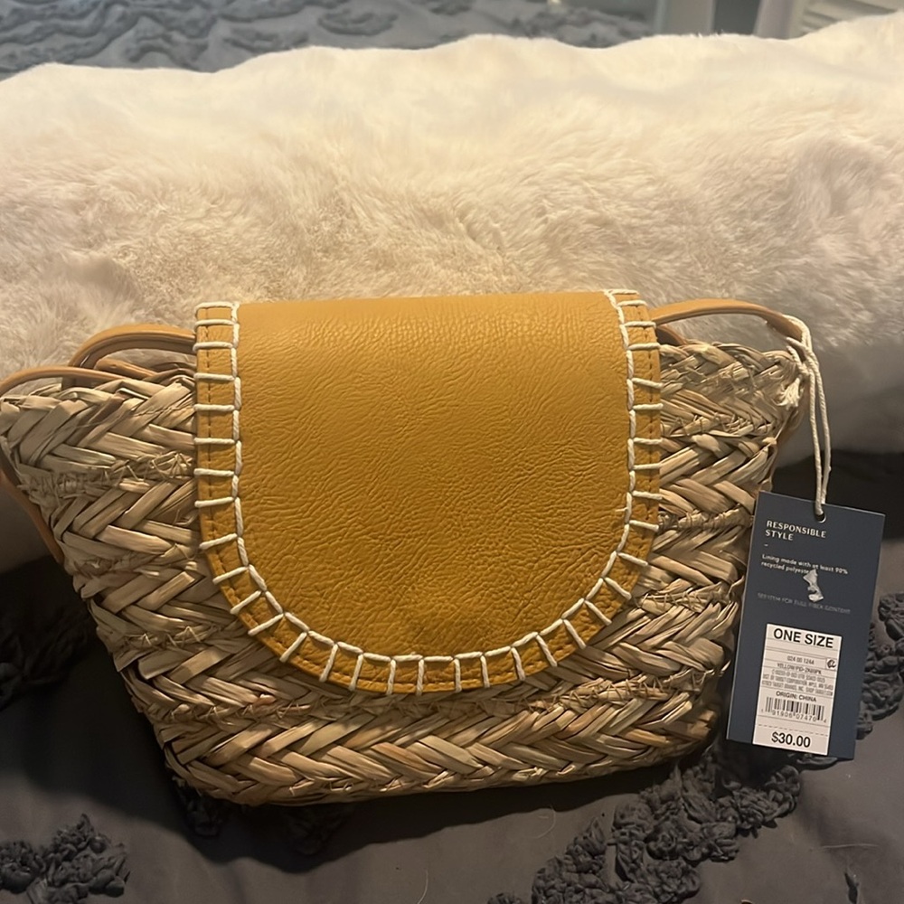 Universal Thread Yellow and Tan Crossbody Bag with straw weave. NWT!